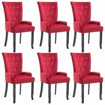 Decoshop26 Lot de 6 chaises de salle à manger cuisine avec accoudoirs design classique velours rouge CDS022139  Rouge
