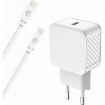Force Power Force Power Chargeur Secteur 20W Power Delivery + Câble renforcé USB C/Lightning Blanc