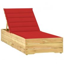 Helloshop26 Transat chaise longue bain de soleil lit de jardin terrasse meuble d'extérieur avec coussin rouge bois de pin imprégné 02_0012502  Bois