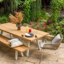 Jardiline Ensemble table et bancs de jardin en aluminium et teck recyclé  Blanc