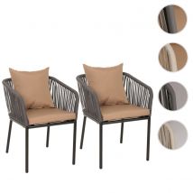 Mendler Set de 2 chaises de jardin HWC-N41, chaise d'extérieur avec accoudoirs, résistante aux intempéries aluminium corde tressée ~ anthracite Coussin taupe  Gris