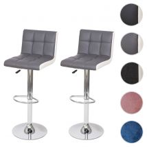 Mendler 2x Tabouret de bar HWC-G87, chaise bar/comptoir, réglable en hauteur ~ similicuir gris-blanc, pied chromé  Gris