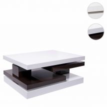 Mendler Table basse HWC-G84, table de salon, rotative 34x80x60cm ~ blanc brillant, marron  Blanc