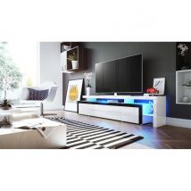 Mpc Meuble TV 227 Cm Blanc Brillant Et Bordure Noir  + LED Rgb (lxhxp): 227 X 52 X 35  Cm  Multicolore