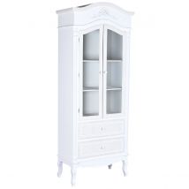 Pegane Vitrine, armoire vaisselier en bois coloris blanc avec 2 porte vitrée - Longueur 76 x Profondeur 39 x Hauteur 193 cm  Blanc