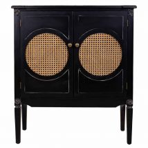 Pegane Meuble console, table console en bois avec 2 portes coloris noir, naturel - Longueur 80  x Profondeur 38 x Hauteur 90 cm  Noir