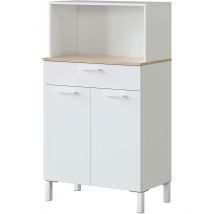 Pegane Buffet meuble cuisine 2 portes + tiroir coloris blanc artic / chêne canadien - Hauteur 126 cm x Longueur 72 cm x Profondeur 40 cm