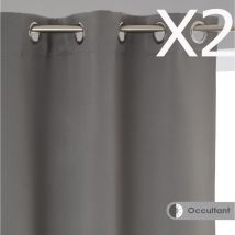 Pegane Lot de 2 rideaux occultants en polyester coloris gris - Dim : L.135 x H.240 cm