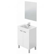 Pegane Meuble salle de bain Sous-vasque 60 cm avec 2 portes + Miroir coloris blanc brillant - H80 x Longueur 60 x Profondeur 45 cm  Blanc