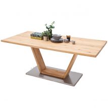 Pegane Table à manger en bois massif avec dessus en V - L.220 x H.77 x P.100 cm -PEGANE-  Marron