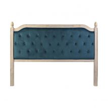 Pegane Tête de lit capitonnée en bois d'hévéa et lin coloris turquoise / naturel - Longueur 160 x profondeur 6 x hauteur 120 cm
