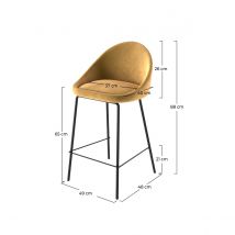 Rendez Vous Deco Chaise de bar mi-hauteur Misty en velours jaune 65 cm (lot de 2)