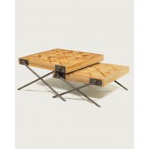 UNIQKA Loft - Table basse carrée gigogne en teck motif chevron  Marron