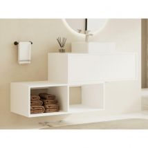 Vente-Unique Meuble de salle de bain suspendu blanc avec vasque carrée - 1 tiroir et 2 niches - 94 cm - TEANA II  Blanc