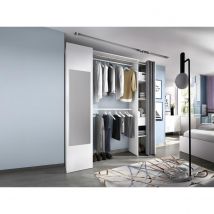 Vente-Unique Dressing avec rideau et 1 porte - Avec miroir -  L177 cm - Blanc et gris - BERTRAND