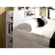 Vente-Unique Lit avec tête de lit rangements et tiroirs - 140 x 190 cm - Coloris : Blanc - LEANDRE  Blanc