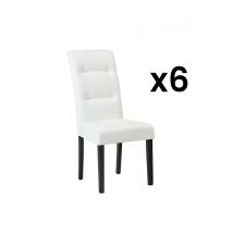 Vente-Unique Lot de 6 chaises TADDEO - Synderme blanc - Pieds bois