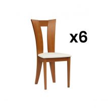 Vente-Unique Lot de 6 chaises TIFFANY - Hêtre massif - Coloris : Chêne et blanc