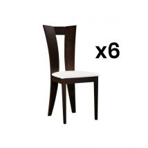 Vente-Unique Lot de 6 chaises TIFFANY - Hêtre massif - Coloris : Wengé et blanc  Naturel foncé