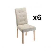 Vente-Unique Lot de 6 chaises VILLOSA - Tissu & Pieds bois - Beige  Beige