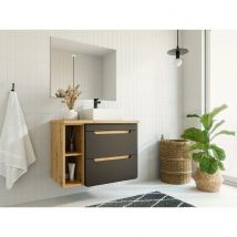 Vente-Unique Meuble de salle de bain suspendu simple vasque et niches - Coloris naturel et anthracite - 80 cm - ARUBA