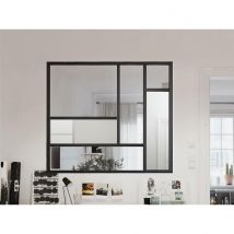 Vente-Unique Verrière atelier design en aluminium thermolaqué avec miroirs 150x130 cm - Noir - ELEXIA