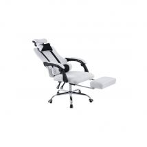 Decoshop26 Fauteuil de bureau ergonomique avec repose-pieds extensible appui-tête blanc BUR10087  Blanc
