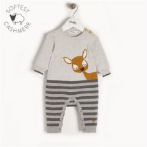 The Bonnie Mob Bambi - Deer Intarsia Playsuit Grey - 0-3 months