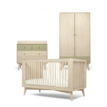 Mamas & Papas Coxley 3 Piece Furniture Set (Cot Bed, Dresser Changer & Wardrobe) - Natural / Olive Green