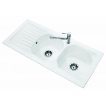 Evier 2 bacs à encastrer NESTOR PLUS - Couleur : Blanc brillant - Dimensions : 1130 x 510 mm - En céramique