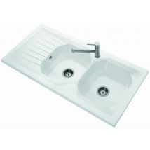 Evier 2 bacs WINDSOR PLUS - Dimensions : 120x 60 cm - En céramique - Blanc brillant - Avec égouttoir