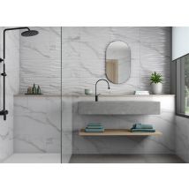 Faïence effet marbre PORTOFINO 33,5x55 cm - 33,5 x 55 cm - Blanco Brillo (blanc brillant) Rlv- Aspect en relief