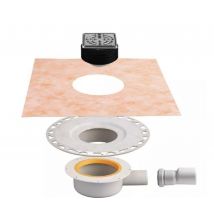 Kit complet évacuation KERDI-DRAIN INDOOR - sortie horizontale - Débit d'évacuation: 0,4 l/s (24 l/min).- siphon + grille/cadre design 1 avec vis