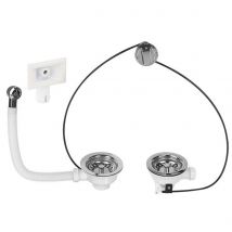 Bonde à panier pour évier 2 bacs - Chromé avec trop plein