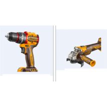 Perceuse à percussion 66 NM avec disqueuse 1000 W sans fil 20V Starter pack 4.0 AH (10 Disques X Métal - 3 Forets - accessoires) - Coloris: jaune et noir