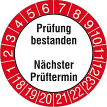 Prüfplakette »Prüfung bestanden/Nächster Prüftermin«