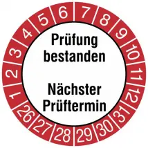 Prüfplakette »Prüfung bestanden/Nächster Prüftermin«
