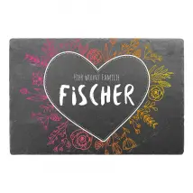 Farbenfrohes Schieferschild mit Herz und Familiennamen Größe: 30 x 20 cm