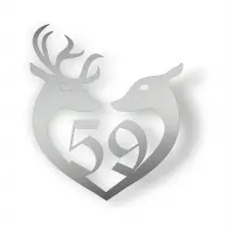 Edelstahl Hausnummer mit Reh und Rehbock in love als Herzform