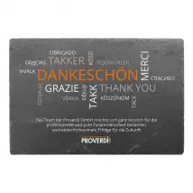 Farbig bedrucktes Schild zur Danksagung aus Schiefer mit Firmenlogo 30 x 20 cm