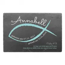 Geschenk zur Taufe aus Schiefer mit Name, Datum und Taufspruch Größe: 30 x 20 cm