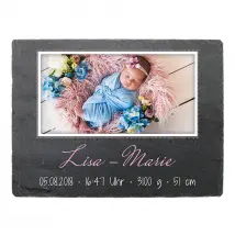 Schild zur Geburt mit Foto & Geburtsdaten - 200 x 150 mm - Design Mädchen