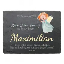 Geschenk zur Taufe aus Schiefer mit Name, Datum und Taufspruch Größe: 20 x 15 cm
