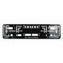 Kennzeichenhalter Klavierlack schwarz mit Wunschtext und Logo - Größe 52 cm - pro Stück