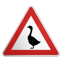 Dreieckiges Verkehrsschild mit Motiv Gans