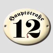 Ovale Emaille Hausnummer mit Straßenname | 16 x 21 cm