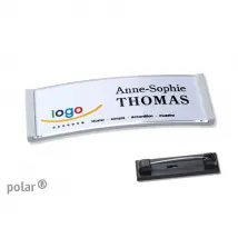 10 Stück Design Namensschilder mit Magnet oder Anstecknadel und Text plus Logo