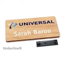 10 Holz-Namensschilder zum Anstecken - bedruckt mit Ihrem Logo und Wunschtext 7,6 x 3,8 cm