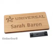 10 Namensschilder aus Holz zum Anstecken - graviert mit Ihrem Logo und Wunschtext 7,6 x 3,8 cm