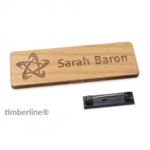 10 Namensschilder aus Holz zum Anstecken - graviert mit Ihrem Logo und Wunschtext 7,6 x 2,5 cm